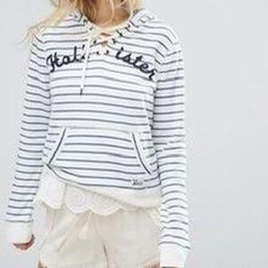 Hollister Navy and White Striped Women's Hoodie
